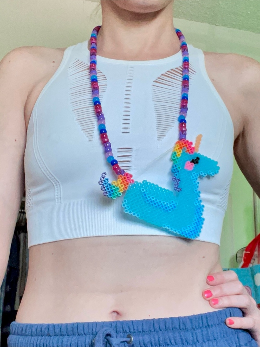 Handmade Kandi Necklace – Blue Unicorn Floatie Charm | Cute Kawaii Beaded Rave F